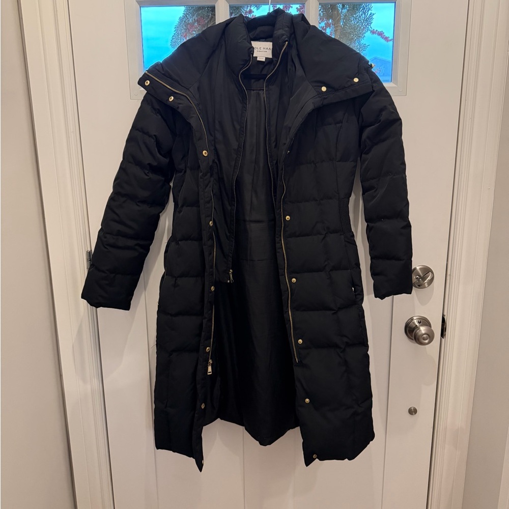 Cole Haan Women's Signature Hooded Taffeta Long Down Coat in Black